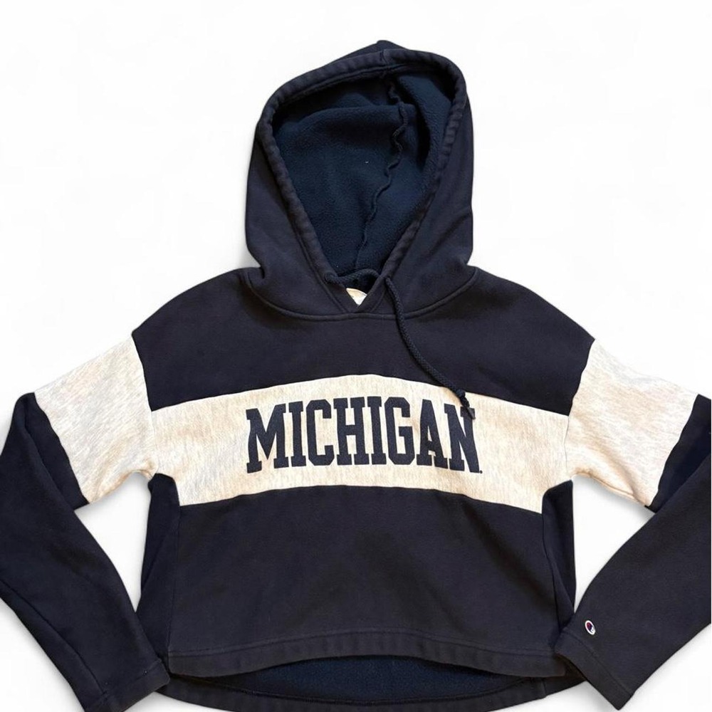 Champion Reverse Weave Michigan Wolverines Hoodie S Navy Gray Colorblock NCAA